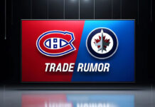 Habs and Jets logo on a scoreboard with the words trade rumor showing