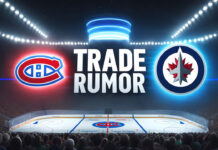 Montreal Canadiens and Winnipeg Jets logo with the words trade rumor between the logos
