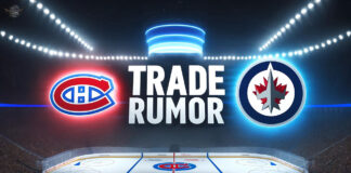 Montreal Canadiens and Winnipeg Jets logo with the words trade rumor between the logos