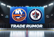New York Islanders and Winnipeg Jets logo with the word trade rumor below the logo