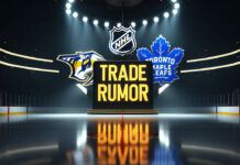 Nashville Predators and Toronto Maple Leafs logo with the words NHL trade rumor under the logos