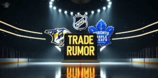 Nashville Predators and Toronto Maple Leafs logo with the words NHL trade rumor under the logos