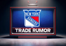 New York Rangers logo with the words trade rumor below the logo