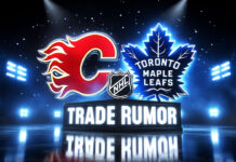 Calgary Flames and Toronto Maple Leafs logo with the words trade rumor below the logos