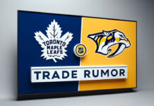 Toronto Maple Leafs and Nashville Predators logo with the words trade rumor below the logos