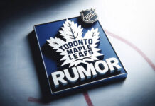 Toronto Maple Leafs logo with the words trade rumor below the logo