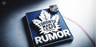Toronto Maple Leafs logo with the words trade rumor below the logo