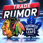 NHL Trade Rumors: 3 Reasons Mitch Marner to Blackhawks for Seth Jones Makes Sense Chicago Blackhawks and Toronto Maple Leafs logo with the words trade rumor above the logo