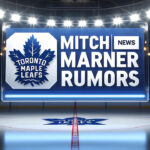 Why Mitch Marner Won’t Be Traded by the Toronto Maple Leafs This Offseason | NHL Trade Rumors Toronto Maple Leafs logo with the words to the right of the logo saying Mitch Marner rumors