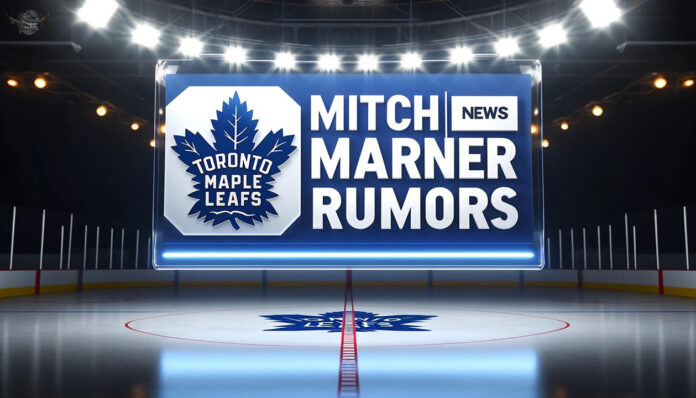 3 Reasons Mitch Marner Stays Put with the Leafs Toronto Maple Leafs logo with the words to the right of the logo saying Mitch Marner rumors