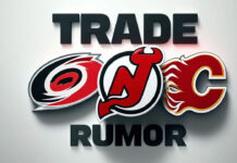 Hurricanes, Devils, Flames logos with the word trade rumor