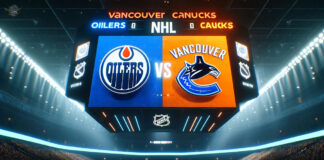 How to Watch Oilers vs. Canucks Game 5: TV, Streaming, & More (May 16, 2024) Edmonton Oilers and Vancouver Canucks logos on an NHL scoreboard