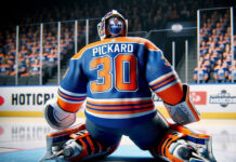 Edmonton Oilers goalie Calvin Pickard getting ready to start his first playoff game