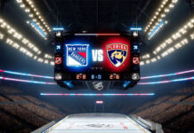 New York Rangers and Florida Panthers logo with the word vs between the logos