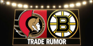 Ottawa Senators and Boston Bruins logos with the words trade rumor below the logos