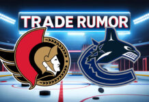 Ottawa Senators, Vancouver Canucks logos with the words trade rumor above the logo