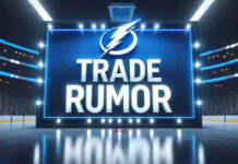 Tampa Bay Lightning logo with the words trade rumor below the logo