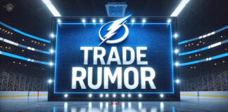 Tampa Bay Lightning logo with the words trade rumor below the logo