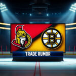 Ullmark to Ottawa? 3 Reasons a Blockbuster Trade for Batherson Could Happen Ottawa Senators and Boston Bruins logos with the word trade rumor under the logos