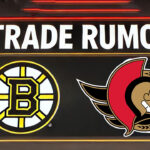 Ottawa Senators Rekindle Trade Talks for Bruins Goaltender Linus Ullmark Boston Bruins and Ottawa Senators logo with the words trade rumor above the logos