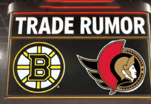 Boston Bruins and Ottawa Senators logo with the words trade rumor above the logos