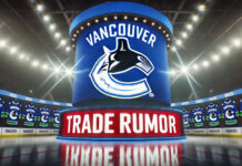 Vancouver Canucks logo with the words trade rumor below the logo