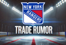 New York Rangers logo with the words trade rumor below the logo