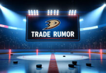 Anaheim Ducks logo with the words trade rumor below the logo
