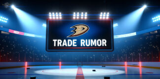 Anaheim Ducks logo with the words trade rumor below the logo