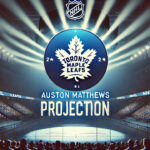 Auston Matthews Fantasy Projection for the 2024-25 NHL Season Toronto Maple Leafs logo with the words Auston Matthews projection below the logo