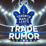 Tyler Bertuzzi Wants to Re-Sign with Toronto Maple Leafs Toronto Maple Leafs logo with the words trade rumor below the logo with spotlights in the background on an NHL arena