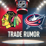 Chicago Blackhawks Pursued 4th Overall Pick After 2024 NHL Draft Drama Chicago Blackhawks and Columbus Blue Jackets logos set against the backdrop of an NHL arena, with dramatic spotlights highlighting the logo in a widescreen format.