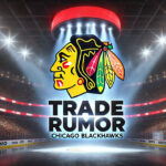 NHL Draft Rumors: Blackhawks Fielding Calls for No. 2 Pick | NHL Trade Buzz Chicago Blackhawks logo with the words trade rumor below the logo with the background of an NHL arena