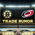 Boston Bruins and Carolina Hurricanes logos with the words trade rumor below the logos