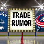 Patrik Laine Trade Rumors: 3 Reasons Canucks Could (Or Shouldn’t) Pursue a Deal | NHL Trade Rumors Vancouver Canucks and Columbus Blue Jackets logos with the words trade rumor between the logos