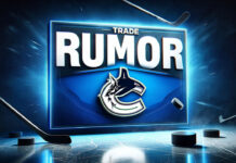Vancouver Canucks logo with the words trade rumor above the logo.