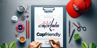 Washington Capitals logo alongside the CapFriendly logo, signifying the acquisition of the salary cap website.