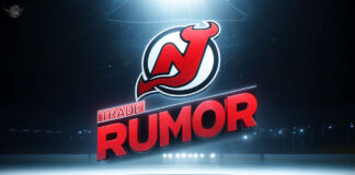 Devils’ 10th Overall Pick on the Table: Is Goaltending the Target? | NHL Trade Rumors New Jersey Devils logo with the words trade rumor below the logo on an NHL ice rink.