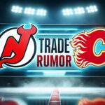 New Jersey Devils and Calgary Flames logo with the words trade rumor between the logos