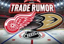 Detroit Red Wings and Anaheim Ducks logos with the words trade rumor above the logos