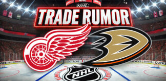 Detroit Red Wings and Anaheim Ducks logos with the words trade rumor above the logos
