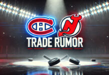 Montreal Canadiens and New Jersey Devils rumors with the words trade rumor below the logos