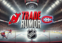 New Jersey Devils and Montreal Canadiens logos with the words trade rumor between the logos