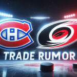 Montreal Canadiens Eyeing Martin Necas Trade: Insider Analysis | NHL Trade Rumors Montreal Canadiens, Carolina Hurricanes logos with the text trade rumor below the logos