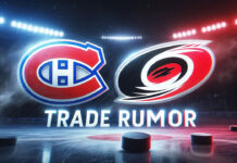 Montreal Canadiens, Carolina Hurricanes logos with the text trade rumor below the logos