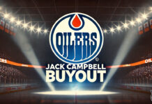 Edmonton oilers logo with the words Jack Campbell buyout below the logo