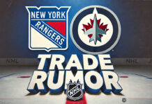 New York Rangers and Winnipeg Jets logo with the words trade rumor below the logos