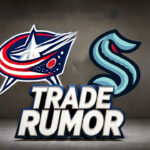 Patrik Laine Trade Rumors Heat Up: Kraken and Blue Jackets in Talks Columbus Blue Jackets and Seattle Kraken logo with the words trade rumor below the logos