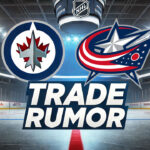 Laine Back to Winnipeg? NHL Trade Rumors Swirl Winnipeg Jets and Columbus Blue Jackets logo with the words trade rumor below the logos