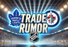 Toronto Maple Leafs and Winnipeg Jets logo with the words trade rumor between the logos